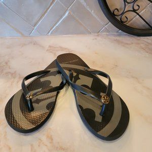 Tory Burch Thin Strap Flip Flops Black Flats Size 8
